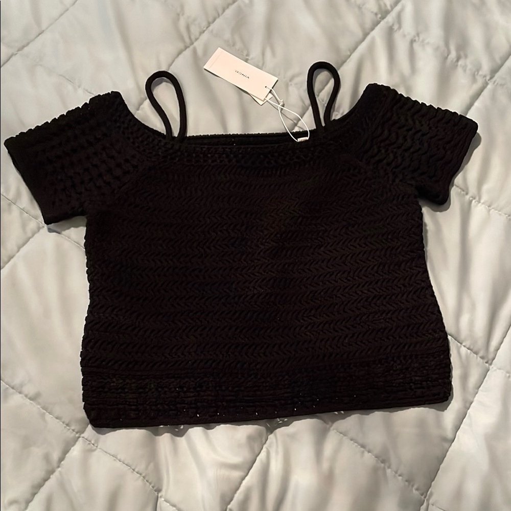 Vince Black Ribbed Cropped Top Short Sleeve